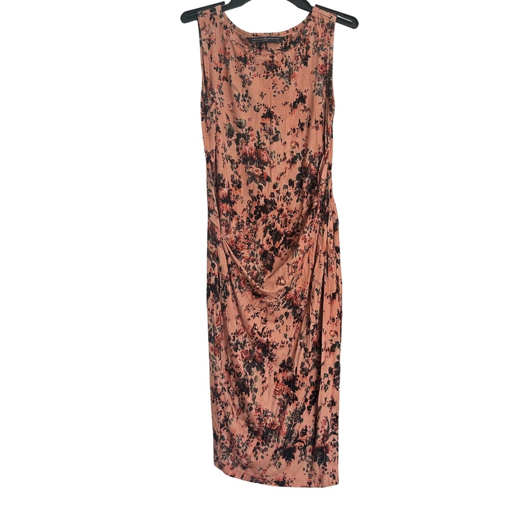 Peruvian Connection Peach Floral/Bird Print Sleeveless Midi Wrap Dress